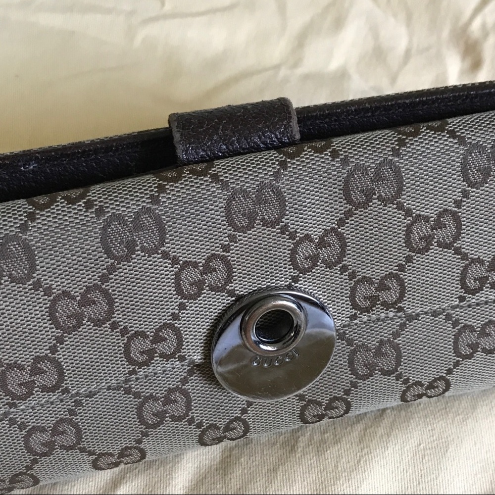 Gucci Eclipse Continental Flap Wallet, Brown Leather and GG monogram